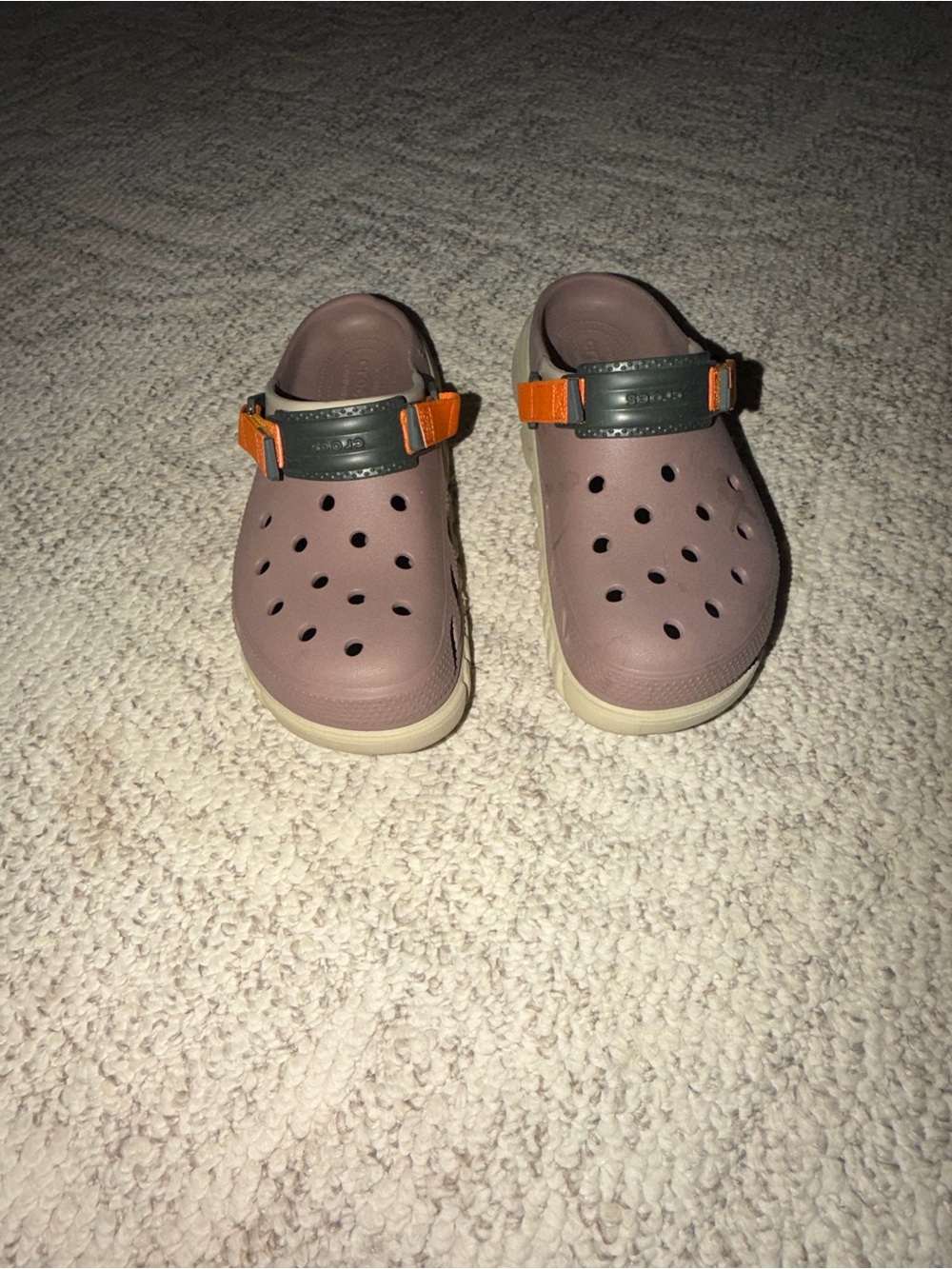 CROCS with Orange and Dark Green Strap